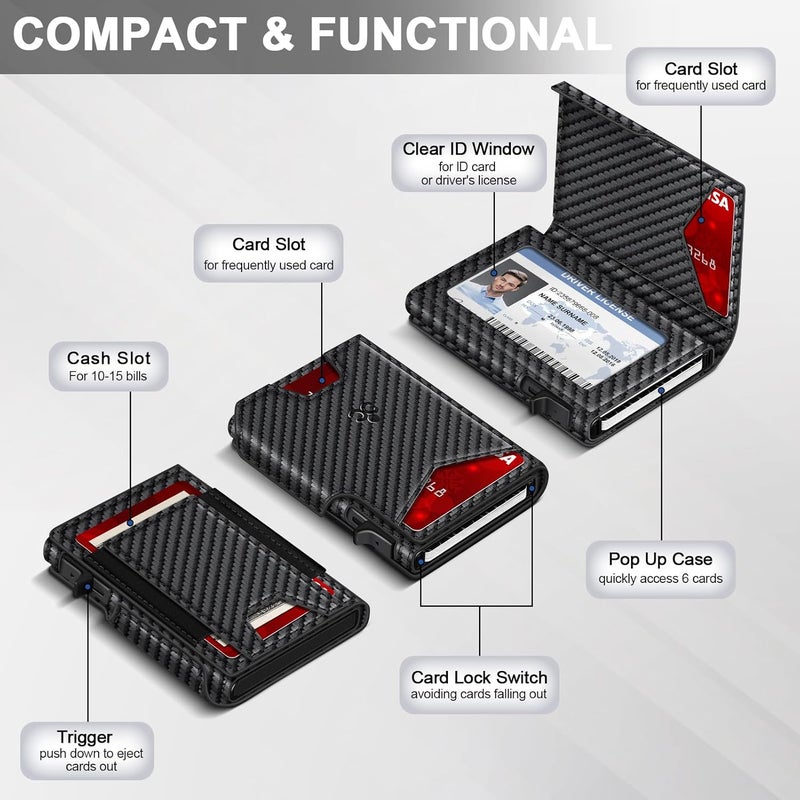 SEMORID Wallet for Men Wallet with Slim Pop Up Card Holder 9-13 Cards, Bifold Minimalist Smart Wallet RFID Blocking Credit Card Holder with ID Window & Stretchable Cash Slot Compact Metal Aluminum Card Case - Image 5